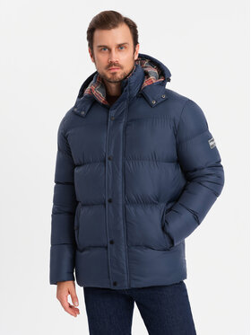 Ombre Ombre Kurtka puchowa OM-JAHP-0205 Granatowy Regular Fit