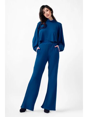Bluzat Bluzat Komplet bluzka i spodnie Niebieski dzianinowy komplet z bluzką i spodniami wide leg Niebieski Relaxed Fit