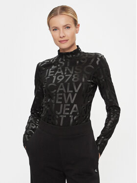 Calvin Klein Jeans Calvin Klein Jeans Halenka Logo Aop Long Sleeve Top J20J222988 Černá Slim Fit