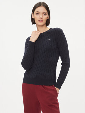 Gant Gant Džemperis Stretch Cotton Cable C-Neck 4800100 Tumši zils Slim Fit