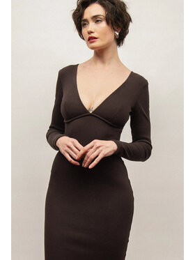 Nudyess Nudyess Sukienka dzianinowa True Midi z prążka Brązowy Fitted Fit