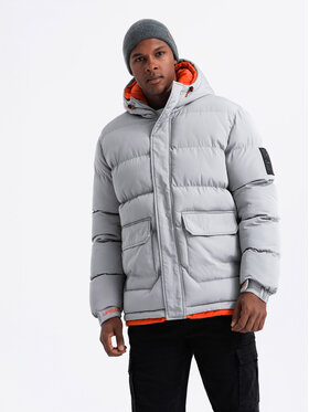 Ombre Ombre Vatovaná bunda OM-JAHP-0208 Šedá Regular Fit