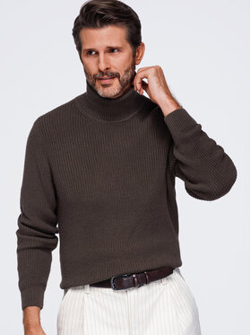 Ombre Ombre Sweter OM-SWTN-0189 Brązowy ciemny Regular Fit