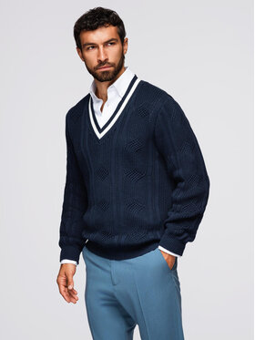 Ombre Ombre Sweter OM-SWSW-0151 Granatowy Regular Fit