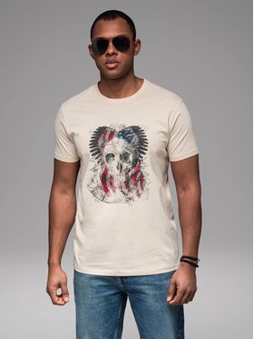 Ombre Ombre T-Shirt OM-TSPT-0199 Beżowy Regular Fit