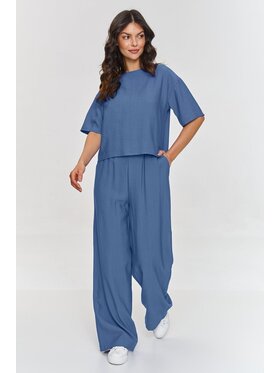 Makadamia Makadamia Komplet bluzka i spodnie m881 Niebieski Loose Fit