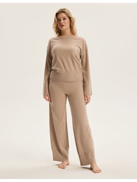 Esotiq Esotiq Komplet bluzka i spodnie 44072 Beżowy Regular Fit