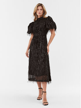 ROTATE ROTATE Коктейлна рокля Sequin Midi Puff 111627100 Черен Regular Fit