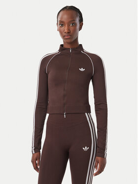 adidas adidas Majica dugih rukava Essentials 3 Stripes Seamless Tracktop KX8418 Smeđa Slim Fit