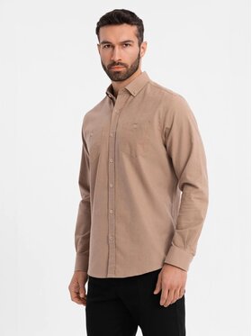 Ombre Ombre Koszula OM-SHCS-0134 Brązowy Regular Fit