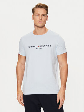 Tommy Hilfiger Tommy Hilfiger T-Shirt Tommy Logo MW0MW11797 Niebieski jasny Slim Fit