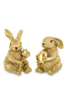 MIAhome MIAhome Figurka para siedzących królików z różą i sercem Złoty