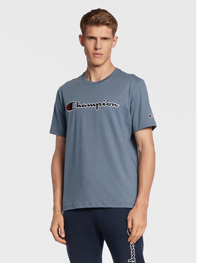 Champion Champion T-Shirt Script Logo Embroidery 218007 Niebieski Regular Fit