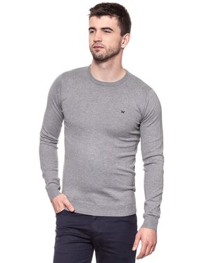 Wrangler Wrangler Sweter CREW KNIT Szary Regular Fit