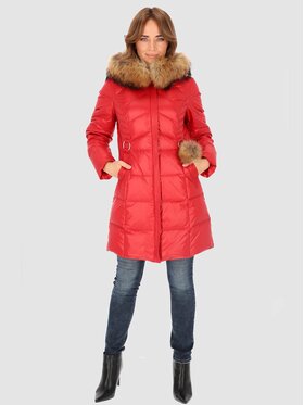 Perso Perso Kurtka zimowa z futrem przy kapturze Czerwony Slim Fit
