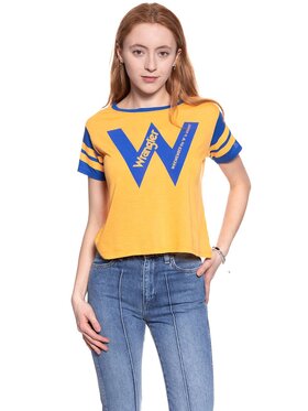 Wrangler Wrangler T-Shirt B&Y W CROP TEE Żółty Regular Fit