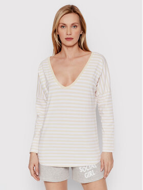 DeeZee DeeZee Bluzka Submarine Stripes DK-003 Beżowy Regular Fit