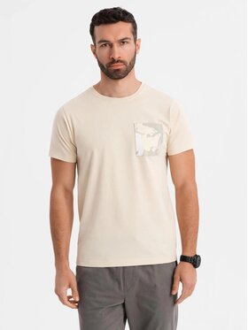 Ombre Ombre T-Shirt OM-TSPT-0228 Beżowy Regular Fit
