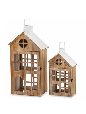 MIAhome MIAhome Lampion 2 szt. z białymi daszkami 73x33x26 cm HYRA Brązowy