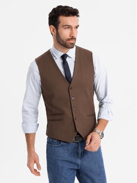 Ombre Ombre Kamizelka V64 Brązowy Slim Fit