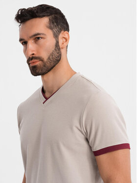 Ombre Ombre T-Shirt OM-TSCT-0198 Beżowy Regular Fit