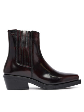 Tommy Jeans Tommy Jeans Kotníková obuv s elastickým prvkem Tjw Brushed Leather Cowboy Boots EN0EN03077 Tmavě hnědá