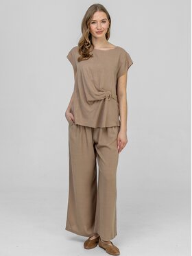 Perso Perso Komplet bluzka i spodnie SET266168F Brązowy jasny Regular Fit