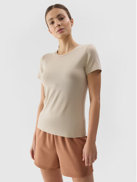 4F 4F Tričko 4FWSS24TTSHF1267-83S Hnedá Slim Fit