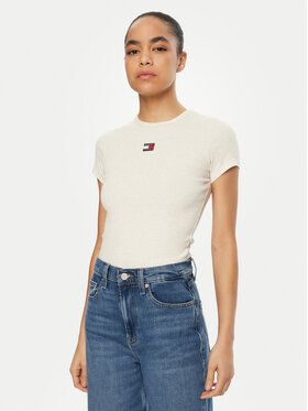 Tommy Jeans Tommy Jeans T-Shirt DW0DW20463 Beżowy Slim Fit