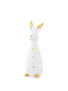 MIAhome MIAhome Figurka królik dolomitowy w złote kropki 19x6,5x7 cm Biały