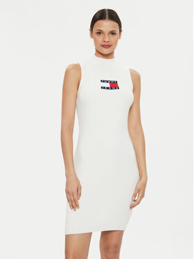Tommy Jeans Tommy Jeans Kötött ruha Center Flag DW0DW18607 Ekru Slim Fit