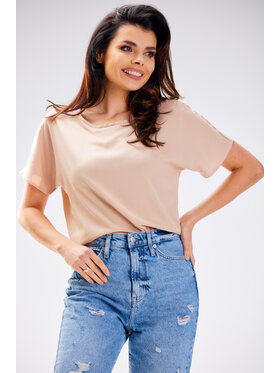 Awama Awama Bluzka A588 Beżowy Basic Fit