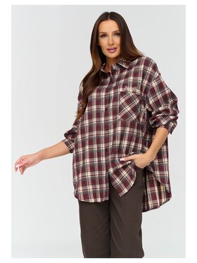 Makadamia Makadamia Koszula C84 Bordowy Loose Fit