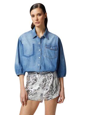 PINKO PINKO džínsová košeľa Chobe camicia denim cotone Modrá Cropped Fit