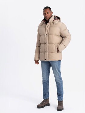 Ombre Ombre Kurtka puchowa OM-JAHP-0205 Beżowy Regular Fit