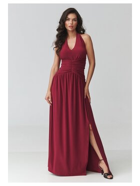 Makadamia Makadamia Sukienka codzienna M944 Bordowy Loose Fit