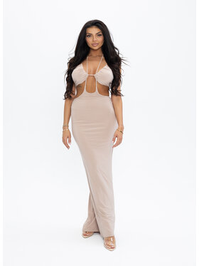 Love Saints Love Saints Sukienka dzianinowa L26LF-SU-K02 Beżowy Slim Fit