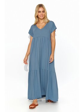 Makadamia Makadamia Sukienka codzienna M828 Niebieski Loose Fit