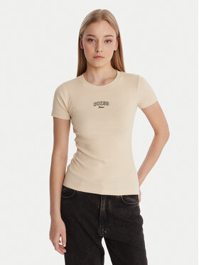 Guess Jeans Guess Jeans Tričko W6RP21 KA0H1 Béžová Slim Fit