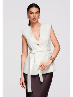 Ombre Ombre Kamizelka OW-VE-E0001 Beżowy Slim Fit