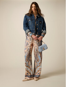 Oltre Oltre Spodnie materiałowe P024J002685N0Z4 Turkusowy Baggy Fit