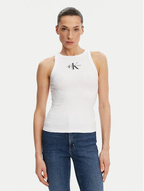 Calvin Klein Jeans Calvin Klein Jeans Top Monologo J20J225301 Bílá Slim Fit