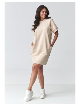 Makadamia Makadamia Sukienka codzienna M920 Beżowy Loose Fit
