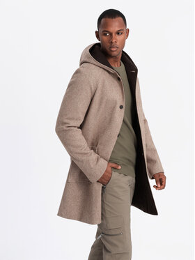 Ombre Ombre Płaszcz OM-COWC-0122 Beżowy Regular Fit