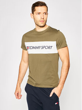 Tommy Sport Marškinėliai Colourblock Logo S20S200375 Žalia Regular Fit