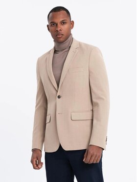 Ombre Ombre Marynarka OM-BLZB-0135 Beżowy Slim Fit