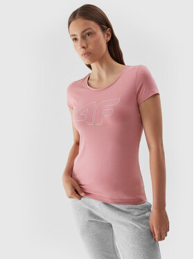 4F 4F Marškinėliai 4FAW23TTSHF0907 Rožinė Slim Fit