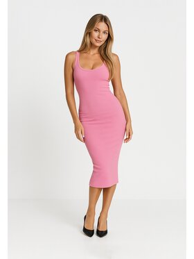 Nudyess Nudyess Letné šaty Tina midi z prążka Ružová Fitted Fit