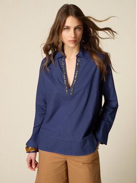 Oltre Oltre Bluzka 2059R003152N034 Niebieski Boxy Fit