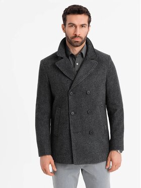 Ombre Ombre Płaszcz OM-COWC-0115 Szary Regular Fit